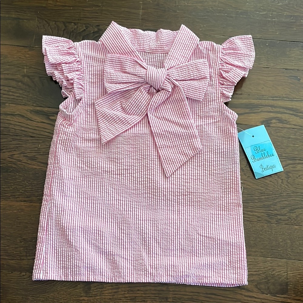 Pink Striped Kids Top with Bow